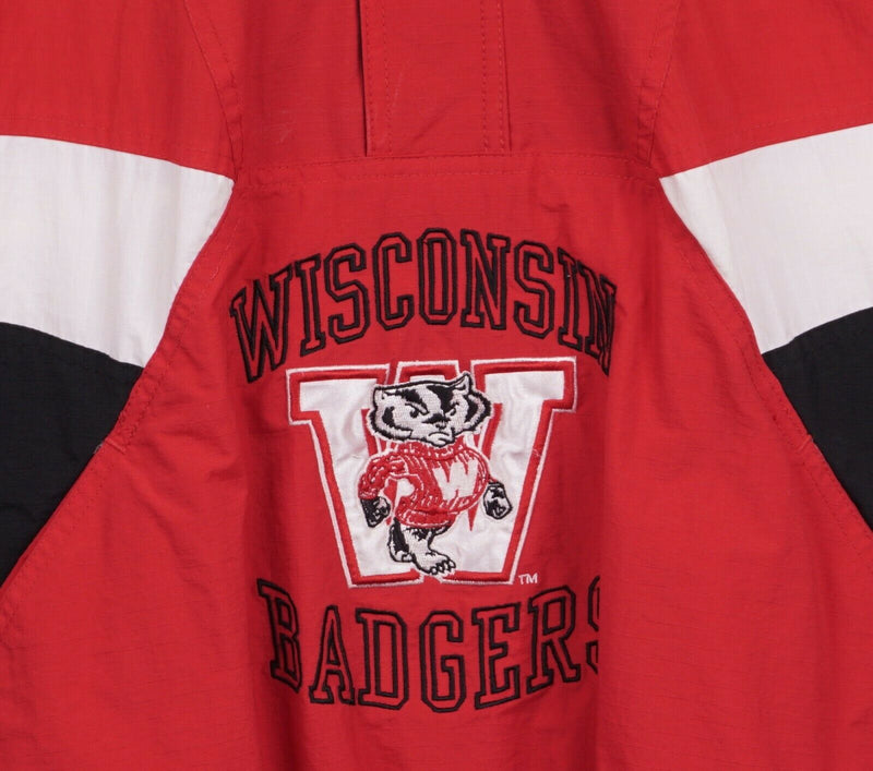 Vintage 90s Wisconsin Badgers Men's Large Starter Red Colorblock Anorak Jacket