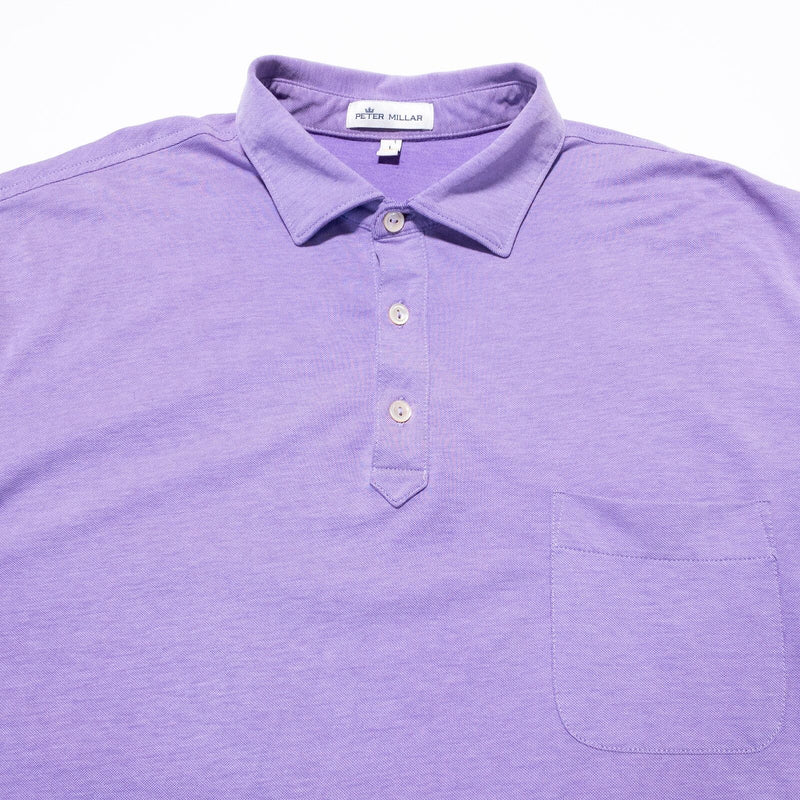 Peter Millar Polo Shirt Men's Large Wicking Stretch Purple Golf Casual Pocket