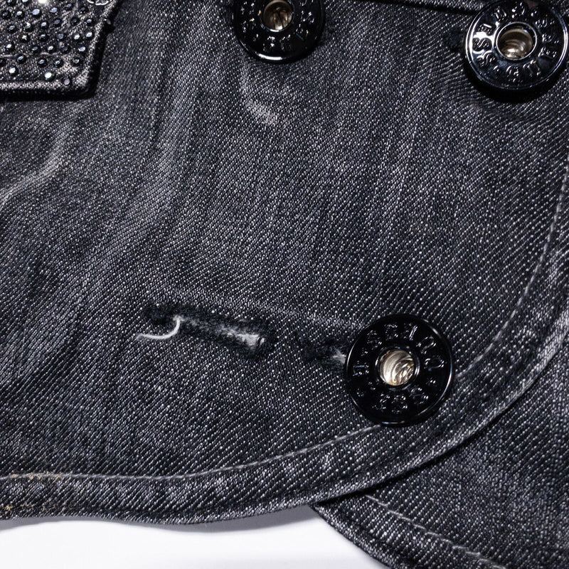 Vintage Y2K GUESS Denim Vest Women's Large Embellished Black/Gray Double