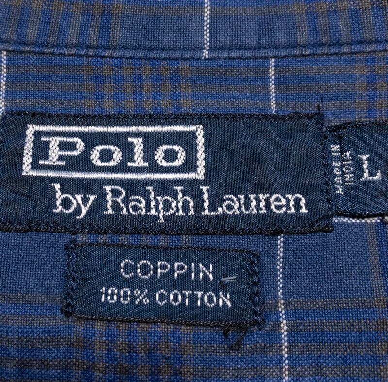 Polo Ralph Lauren Loop Collar Shirt Men's Large Coppin Blue Plaid Long Sleeve