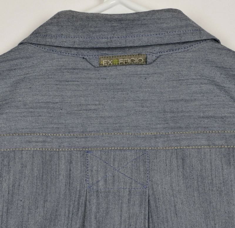 ExOfficio Men's Medium Flip Cuff Cotton Nylon Blend Gray/Blue Hiking Shirt