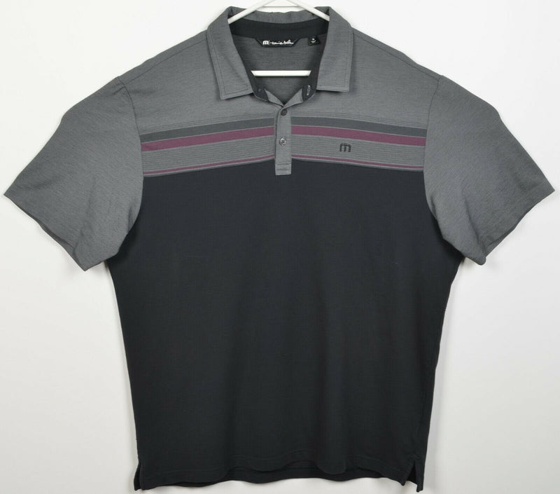 Travis Mathew Men's XL Gray Black Striped Cotton Polyester Blend Golf Polo Shirt