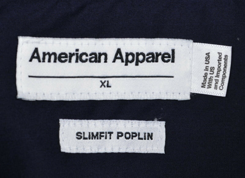 American Apparel Men's Sz XL Slim Fit Poplin Navy Blue USA Button-Down Shirt