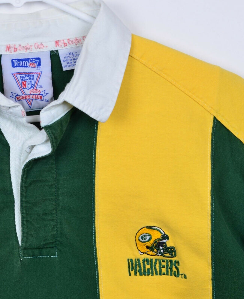 Vtg 90s Green Bay Packers Men's Sz XL Chunky Stripe Green Gold Rugby Shirt
