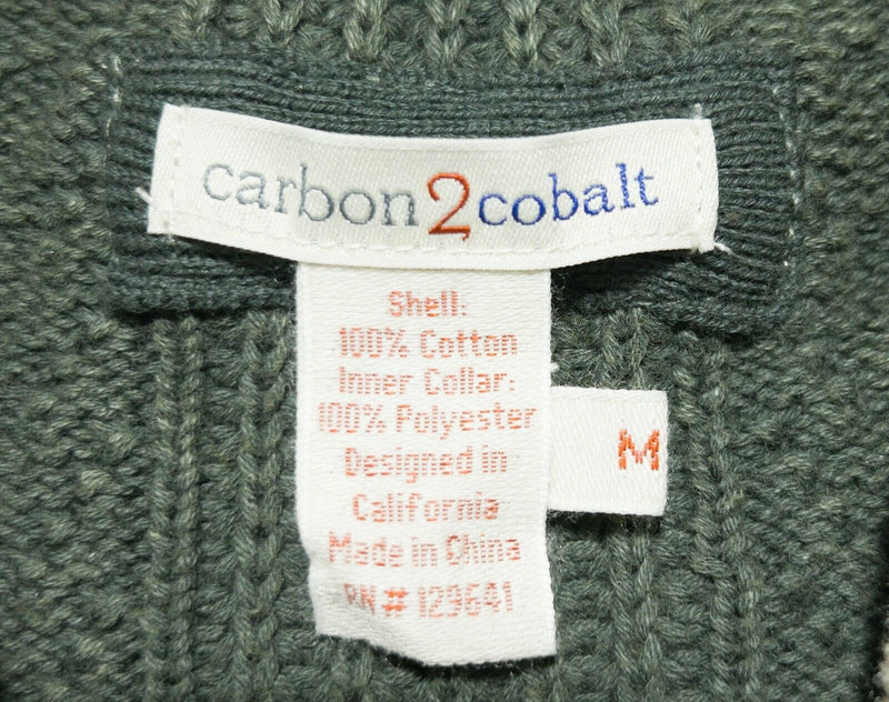 Carbon 2 Cobalt Men's Medium Green Cable-Knit Sherpa Collar Full Zip Sweater