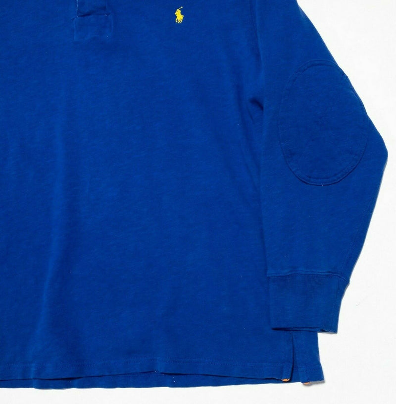 Polo Ralph Lauren 2XB Rugby Shirt Men's Big Blue Long Sleeve Padded Elbows Heavy