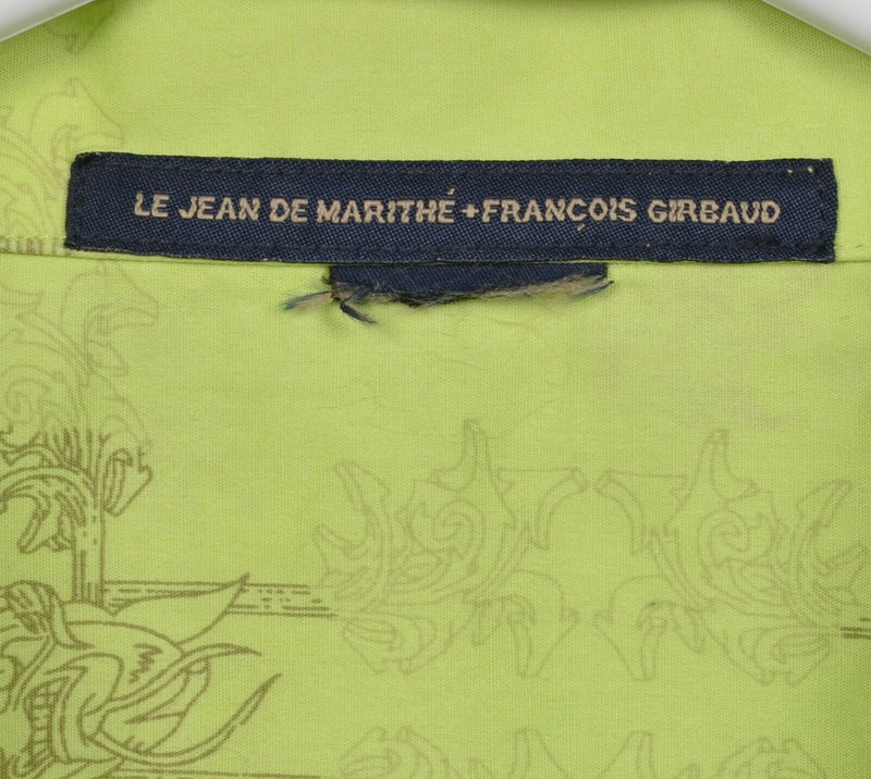 Marithe + Francois Girbaud Men's XL? Floral Fish Pattern Lime Green Button Shirt