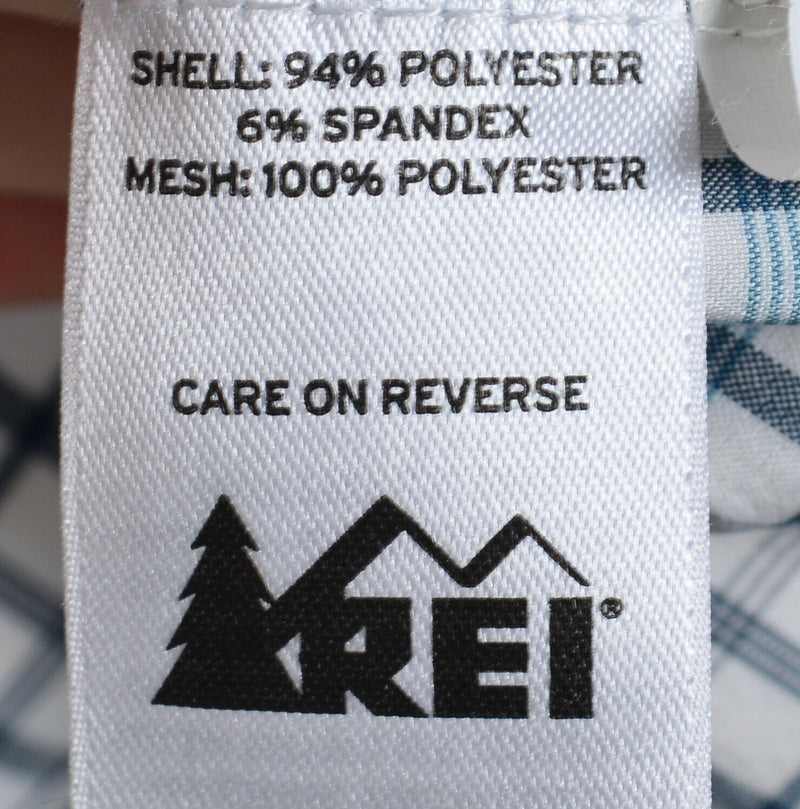 REI Men's XL Vented White Blue Plaid Hiking Travel Outdoor Button-Front Shirt