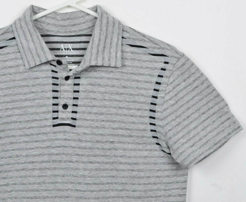 Armani Exchange Men's Sz Medium Gray Striped Cotton Polyester Blend Polo Shirt