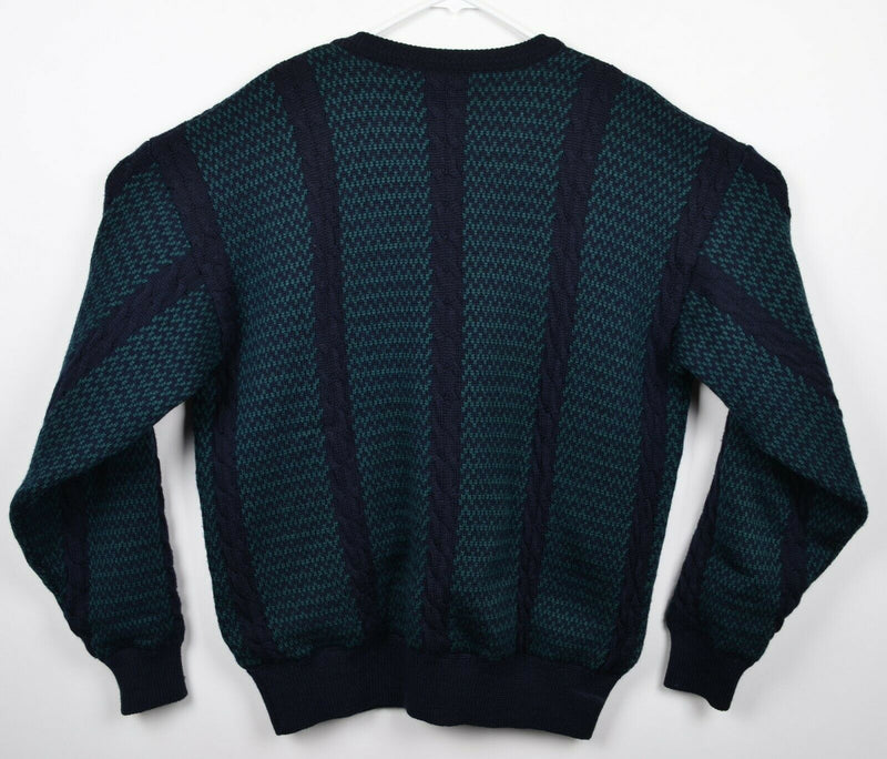 Descente Men's Large 100% Wool Green Navy Cable-Knit Lined Golf Sweater