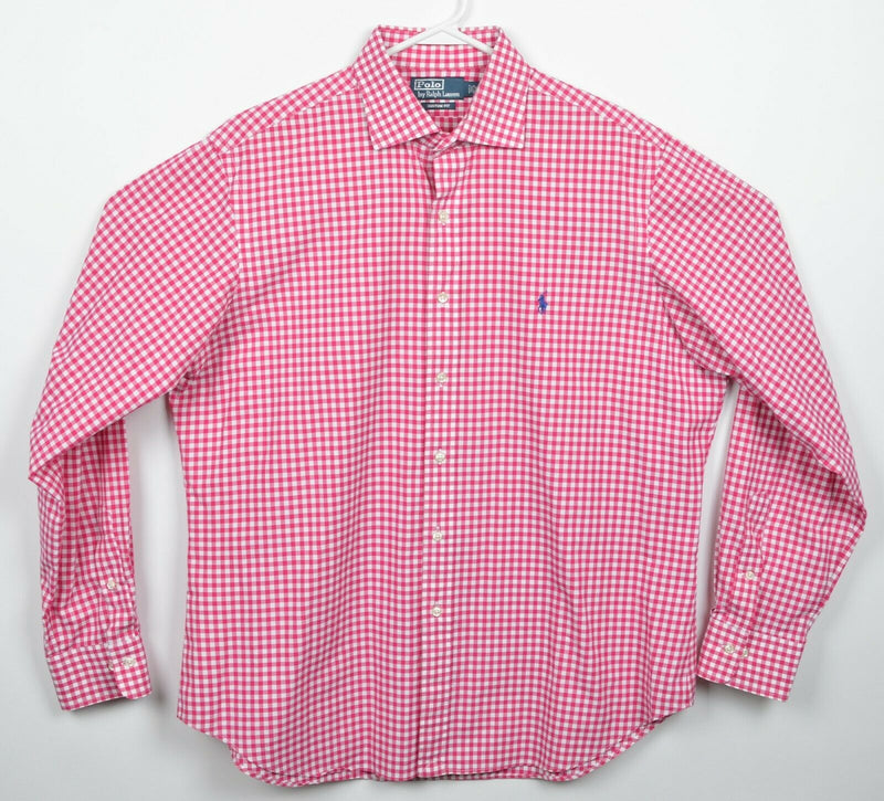 Polo Ralph Lauren Men's 17-36/37 Pink White Gingham Check Button-Front Shirt