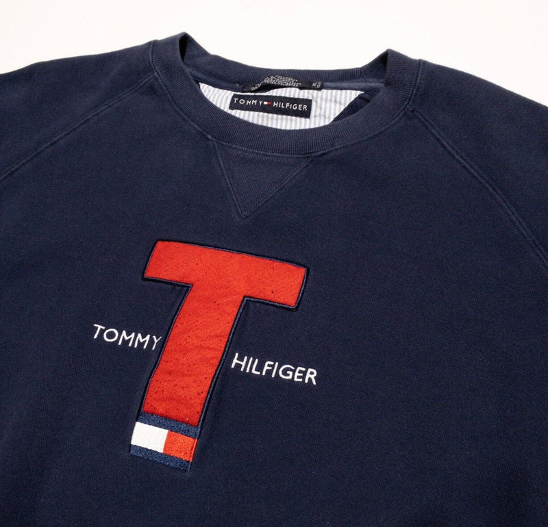 Vintage Tommy Hilfiger Sweatshirt Men's XL Crew Neck 90s Navy Blue Flag Logo