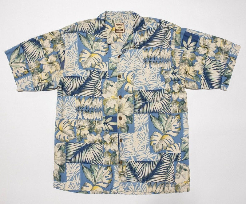 Tommy Bahama Silk Shirt Medium Men's Hawaiian Camp Floral Patchwork Blue Yellow