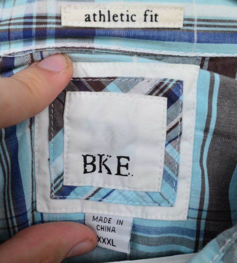 BKE Buckle Men's 3XL Athletic Fit Pearl Snap Light Blue Plaid Western Shirt