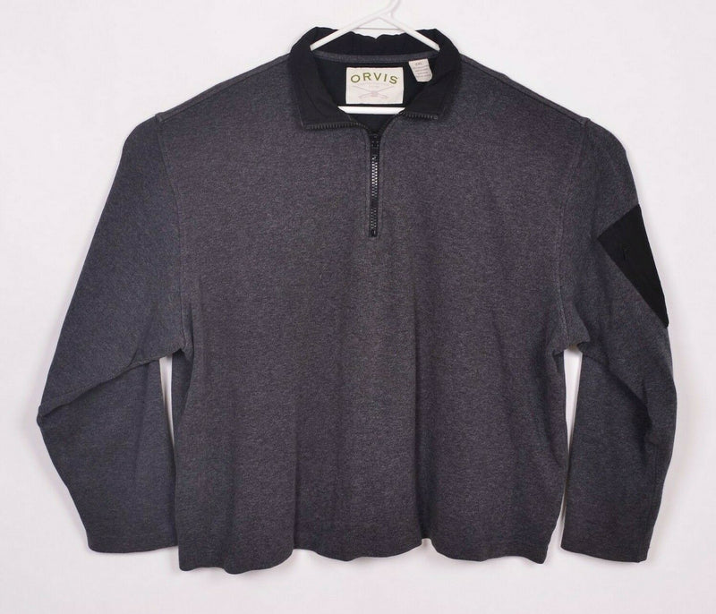 Orvis Men's Sz 2XL Gray Quarter Zip Pullover Sweatshirt Sweater Sleeve Pocket