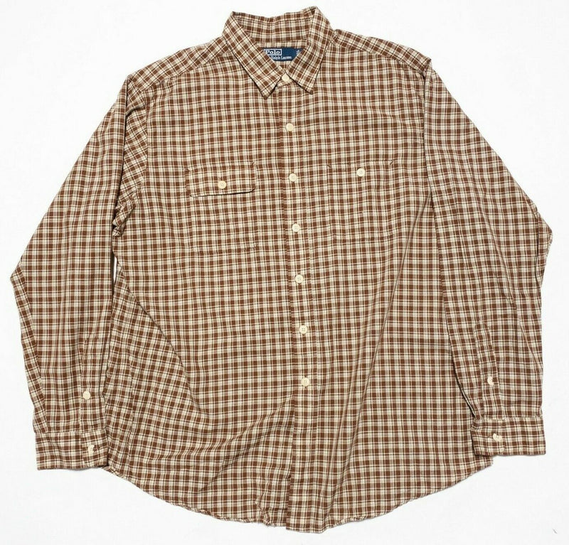 Polo Ralph Lauren Shirt Men's 2XL Brown Check Long Sleeve Button-Front Casual