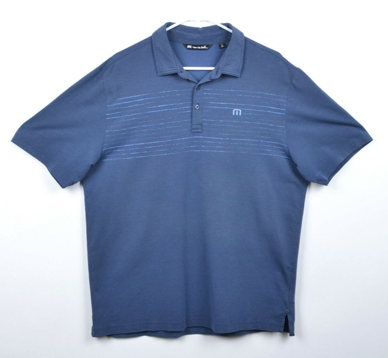 Travis Mathew Men's Large Navy Blue Stripe Pima Cotton Polyester Golf Polo Shirt