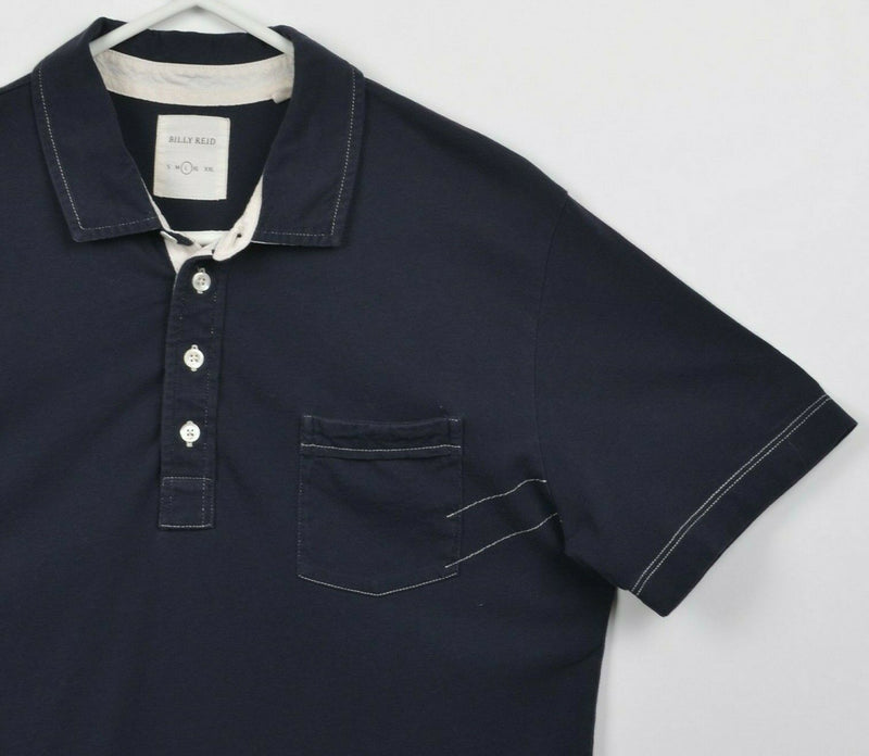 Billy Reid Men's Sz Large Dark Navy Blue Stitch Accent Pocket Polo Shirt