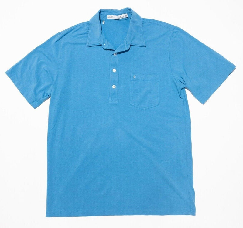 Criquet Polo Medium Mens Shirt Pocket Logo Solid Blue Casual Golf Cotton Spandex