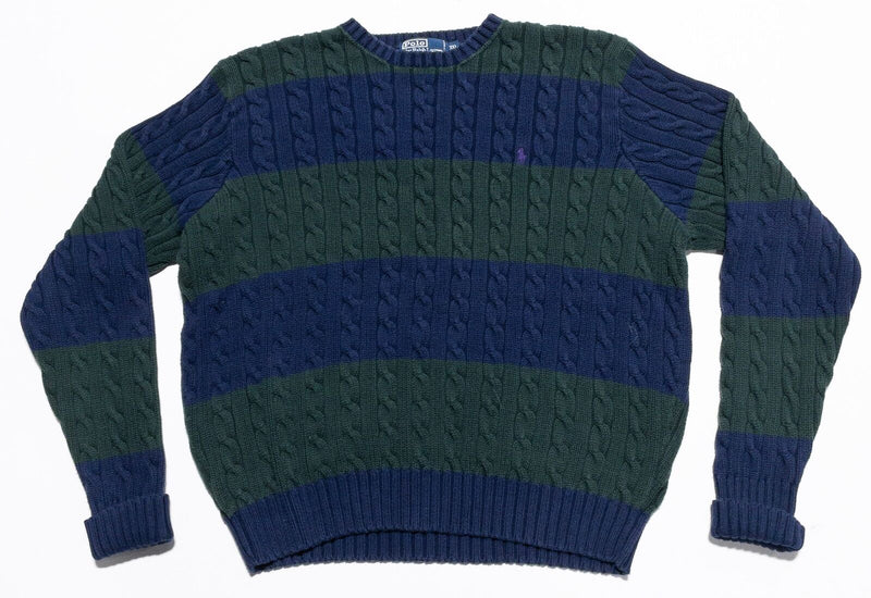 Polo Ralph Lauren Cable-Knit Sweater Men's 2XL Striped Crewneck Green Blue