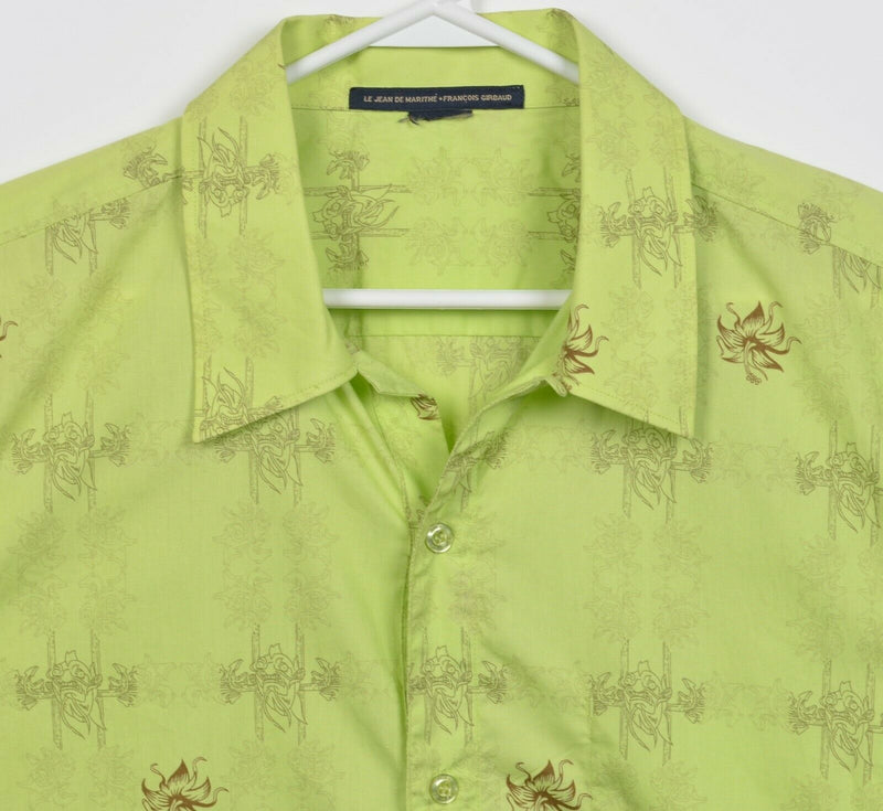 Marithe + Francois Girbaud Men's XL? Floral Fish Pattern Lime Green Button Shirt