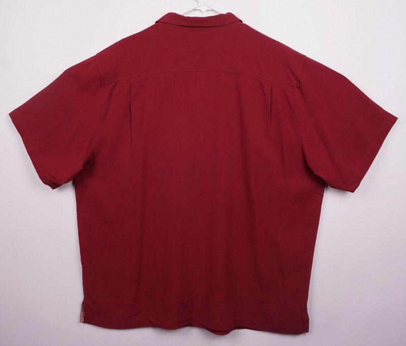 Tommy Bahama Men's Sz 2XL 100% Silk Burgundy Red Textured Hawaiian Aloha Shirt