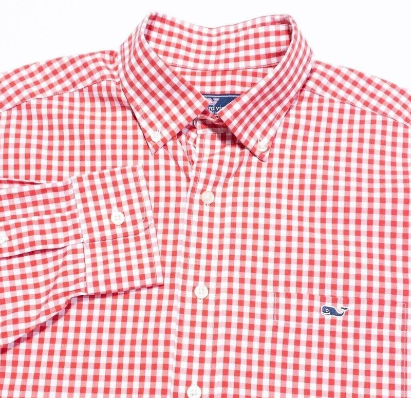 Vineyard Vines Tucker Shirt Medium Men Red Gingham Check Long Sleeve Button-Down