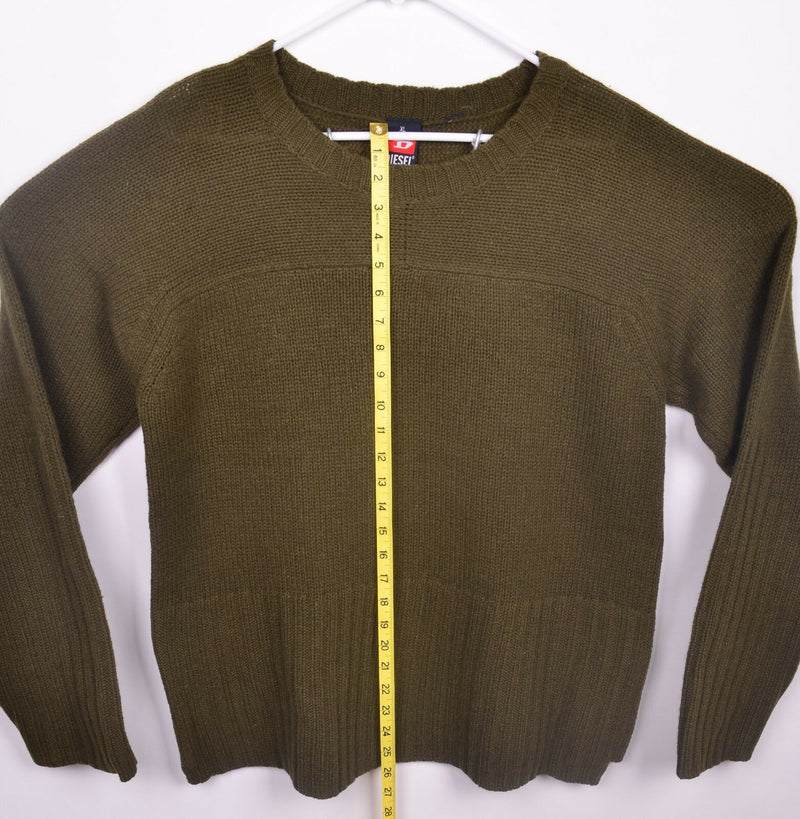 Diesel Men's XL Chunky Wool Ribbed Dark Olive Green Pullover Sweater