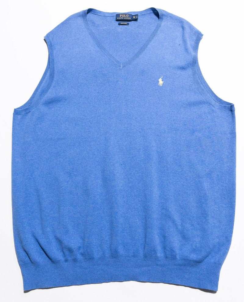 Polo Ralph Lauren 2XLT Sweater Vest Men's Solid Blue V-Neck Pima Cotton 2XL Tall