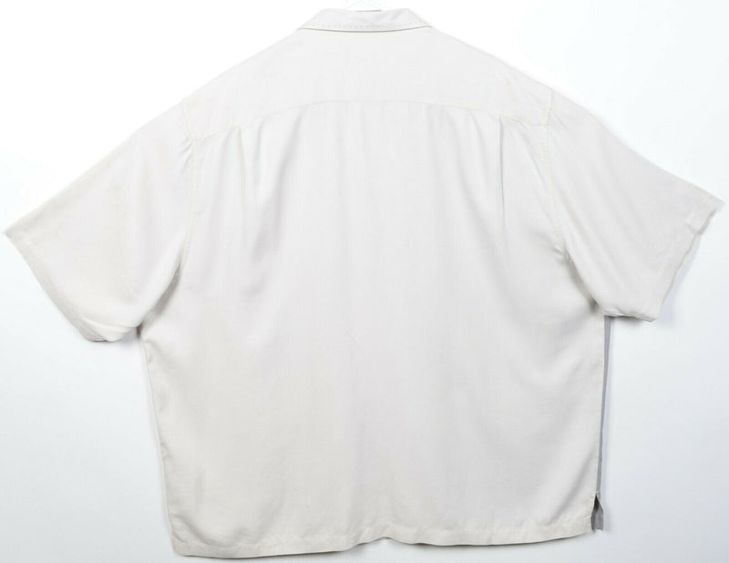 Nat Nast Men's 2XL 100% Silk Ivory Panel Striped Hawaiian Bowling Retro Shirt