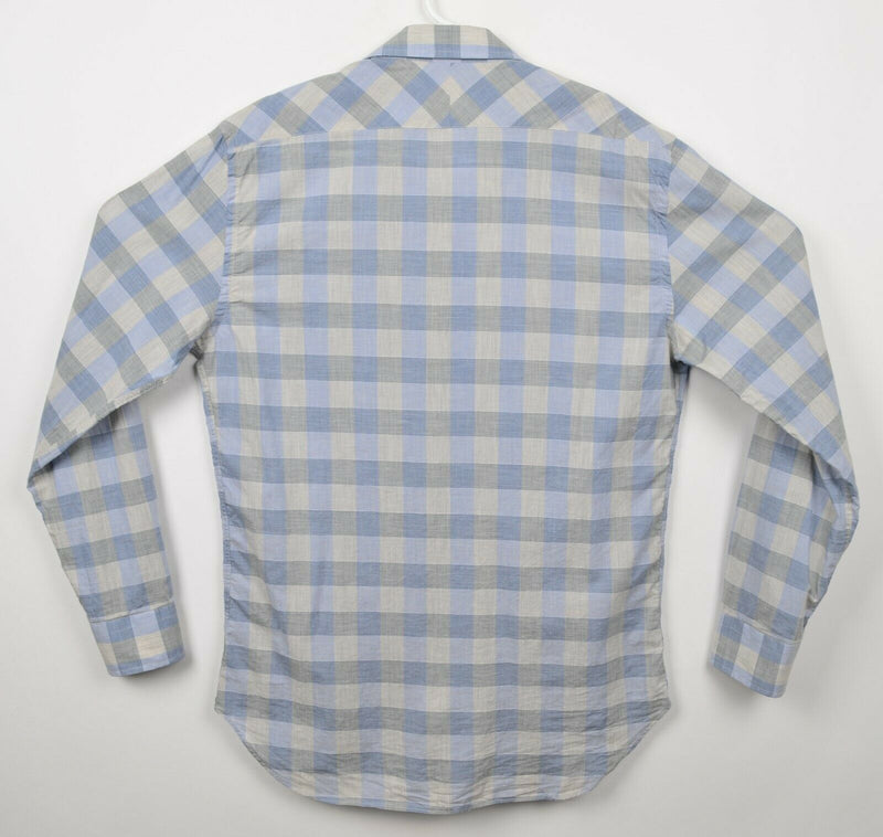 Billy Reid Men's Small Standard Blue Gray Plaid Check Spread Collar Italy Shirt