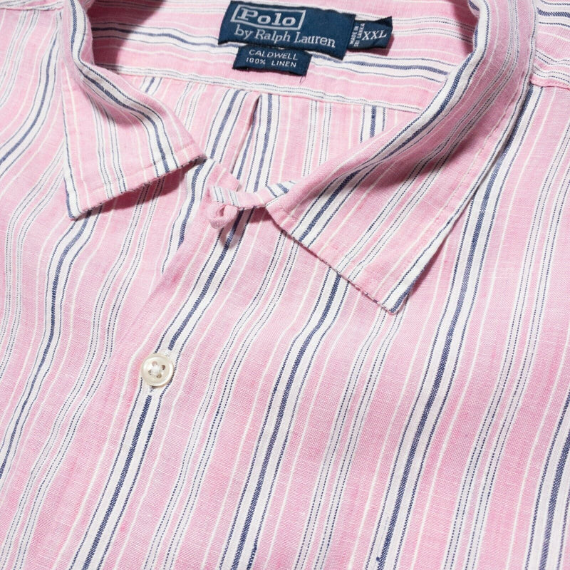 Polo Ralph Lauren Linen Shirt 2XL Men's Pink Striped Caldwell Short Sleeve