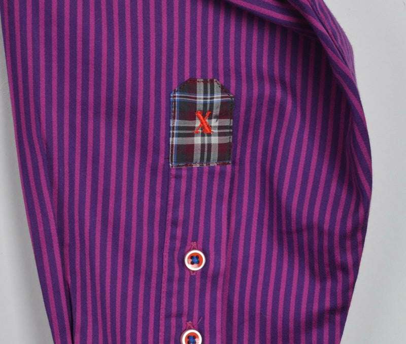 Robert Graham X Men's Large Flip Cuff Purple Pink Striped Button-Front Shirt