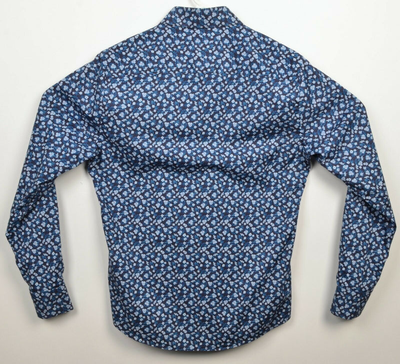 Stone Rose Men's Small Floral Blue Cotton Elastane Blend Button-Front Shirt