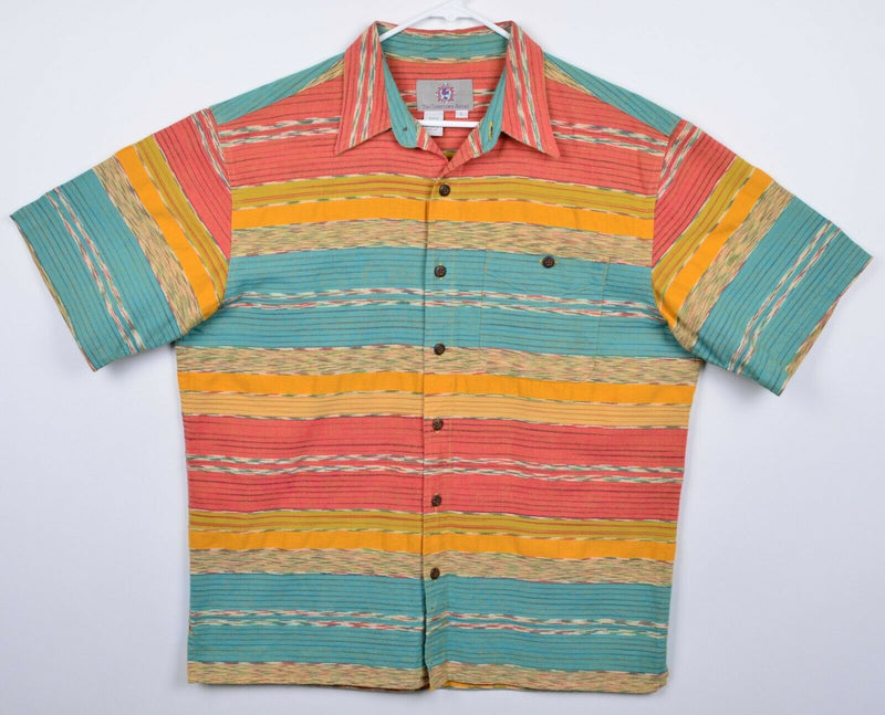 Territory Ahead Men's Large Multi-Color Striped Textured Button-Front Shirt
