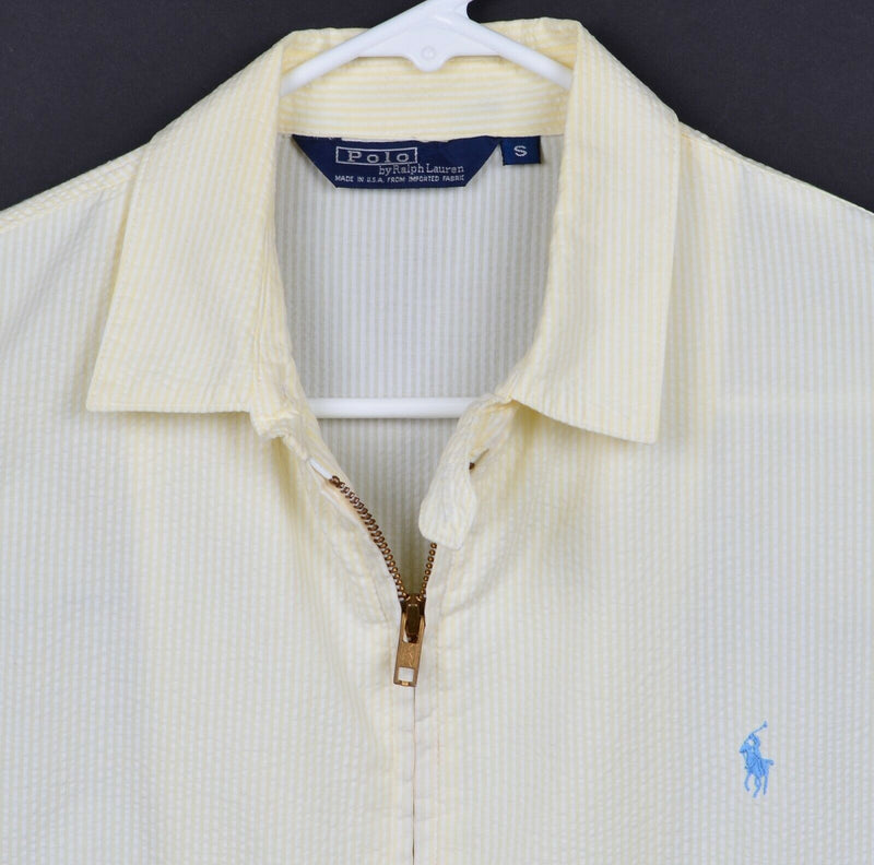 Vintage 80s Polo Ralph Lauren Men's Small Seersucker Yellow Harrington Jacket