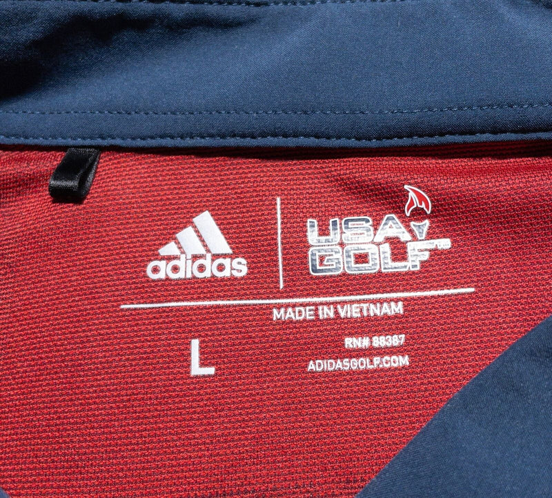 Adidas USA Golf Polo Shirt Men's Large Flag Stars Stripes Red Wicking Stretch