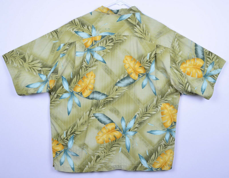 Tommy Bahama Men's Sz XL 100% Silk Floral Green Hawaiian Aloha Camp Shirt