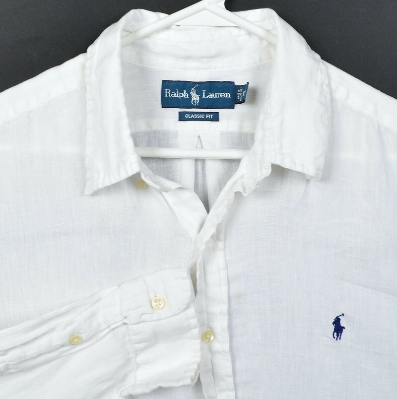 Polo Ralph Lauren Men's XL Classic Fit 100% Linen Solid White Button-Front Shirt