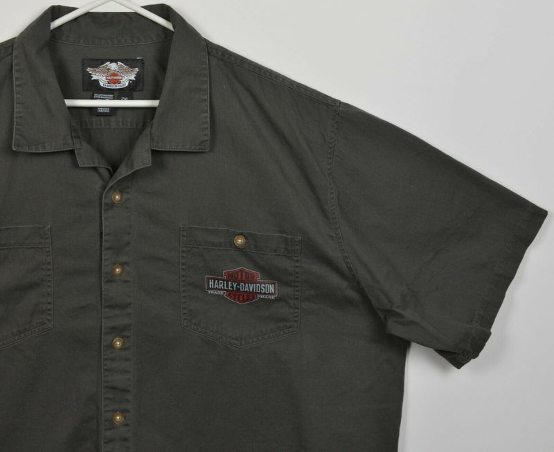 Harley-Davidson Men's 2XL Gray Oil Logo Garage Mechanic Biker Button-Front Shirt