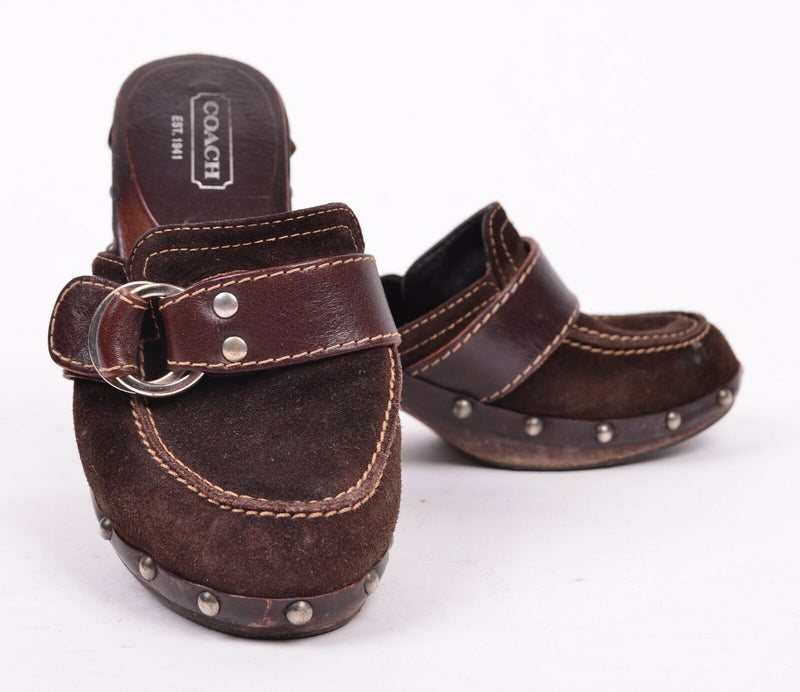 Coach Women's 6 B "Raina" Brown Suede Slide Clogs Mules