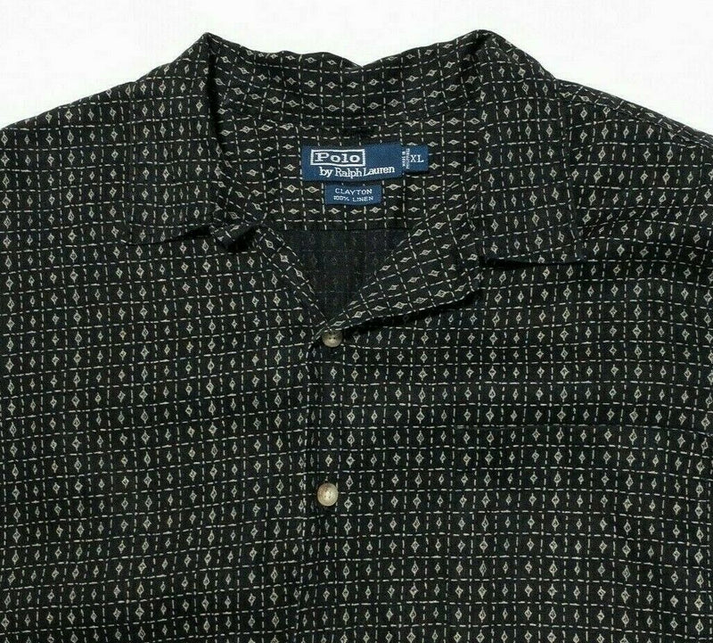 Polo Ralph Lauren Linen Shirt XL Men's Clayton Black Geometric Camp 90s Vintage