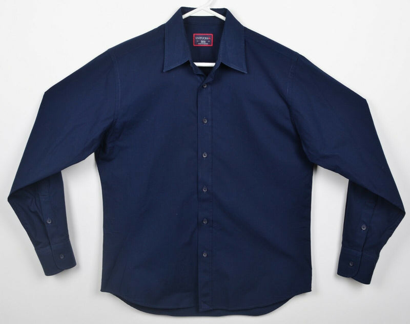 UNTUCKit Men's Small Slim Fit Solid Navy Blue Long Sleeve Button-Front Shirt