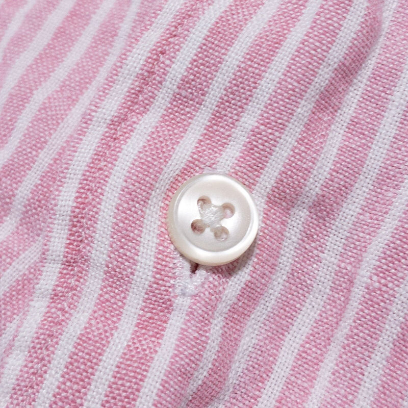 Polo Ralph Lauren Linen Shirt Men's Large Pink Striped Long Sleeve Button Preppy
