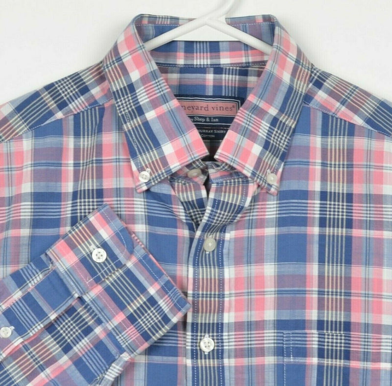 Vineyard Vines Men's Large Slim Fit Murray Shirt Pink Blue Plaid Button-Down