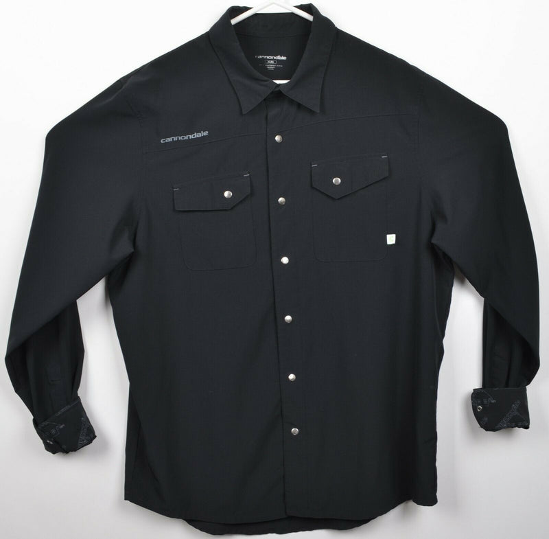 Cannondale Men's XL Snap-Front Cycling Solid Black Polyester Wicking Shop Shirt