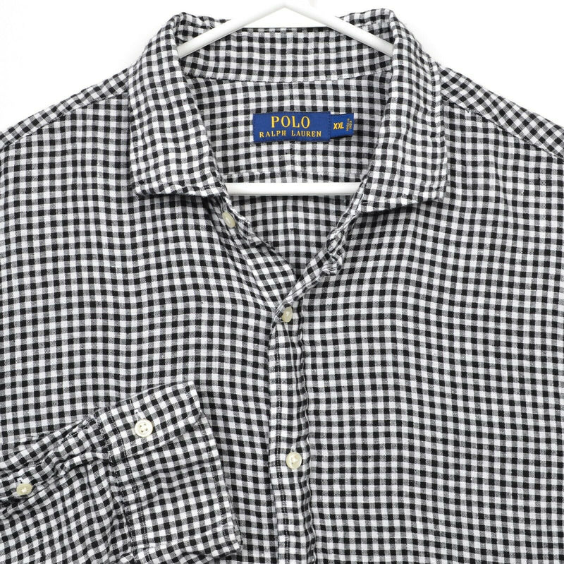 Polo Ralph Lauren Men's 2XL Black White Check 100% Linen Button-Front Shirt