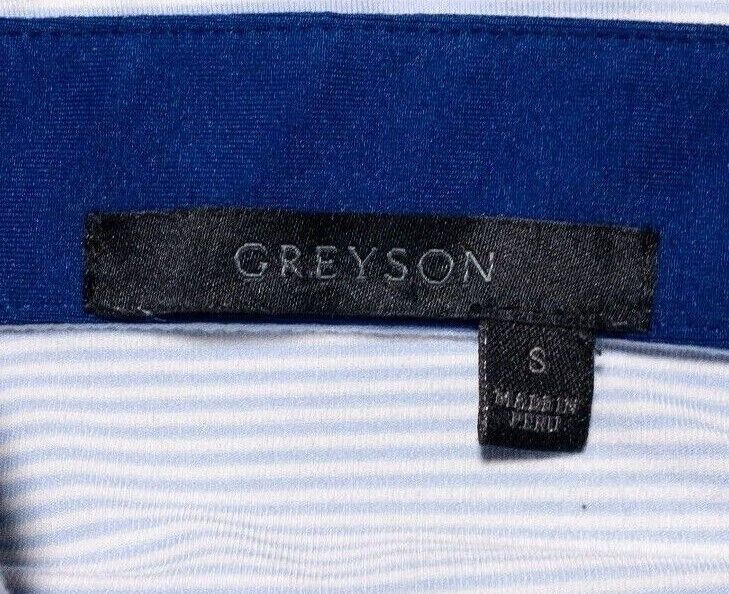 Greyson Golf Small Men's Polo Shirt White Blue Striped Wicking Stretch