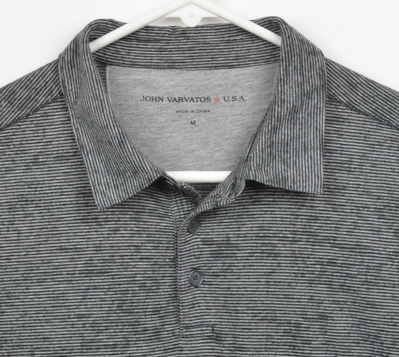 John Varvatos USA Men's Medium Gray Striped Polyester Cotton Designer Polo Shirt