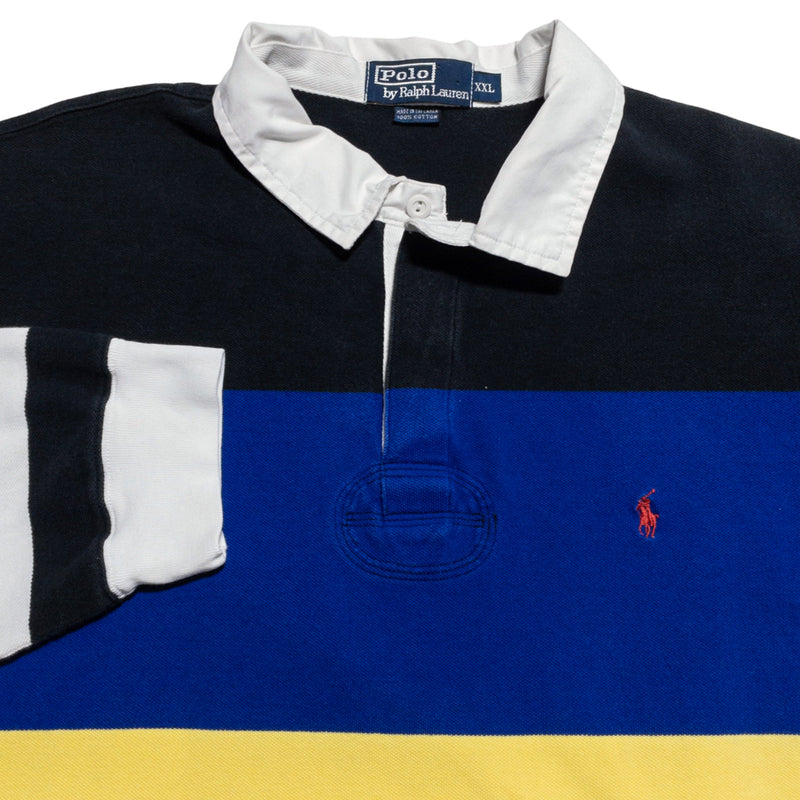 Polo Ralph Lauren Rugby Shirt Men's 2XL Long Sleeve Polo Striped Yellow Blue 90s